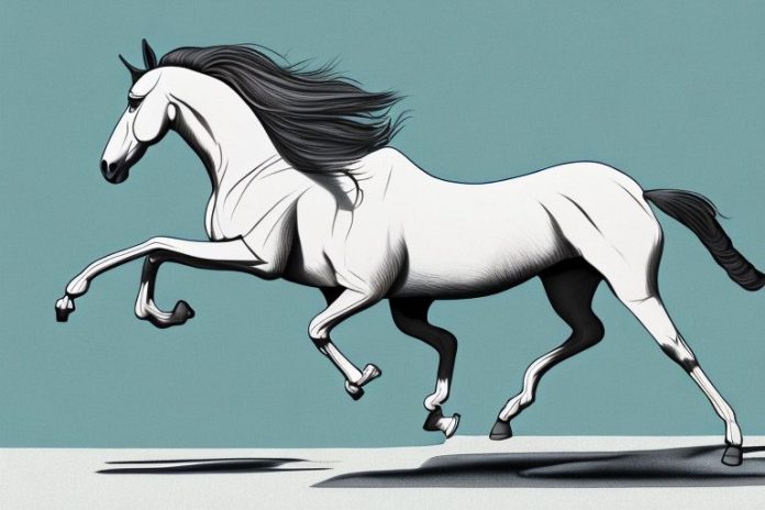 A belgian warmblood horse galloping in the landscape of simon's town