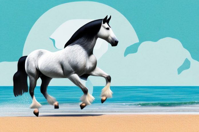 A percheron horse galloping along a beach in amanzimtoti