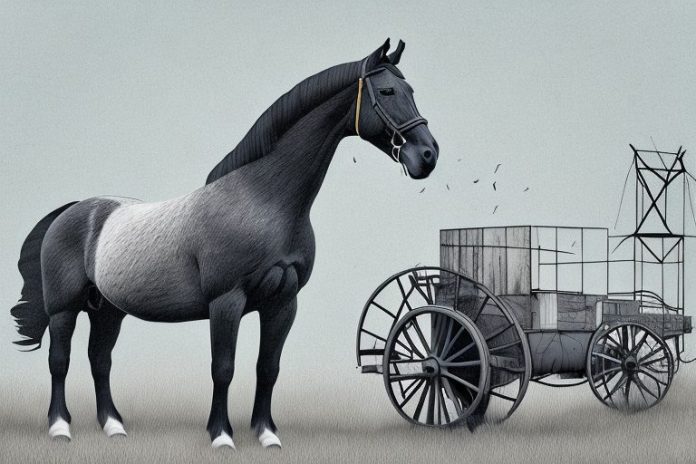 A percheron horse in a rural setting in east london