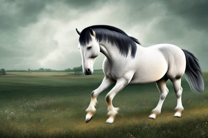 A percheron horse in a rural landscape