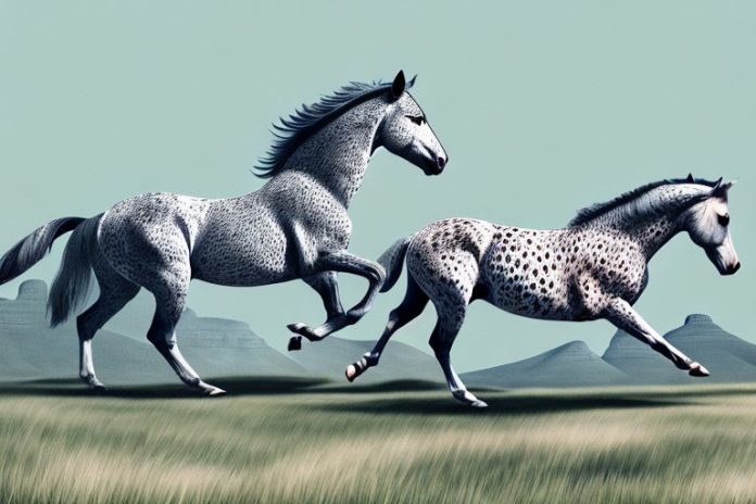 A majestic appaloosa horse galloping through the rolling hills of cape town
