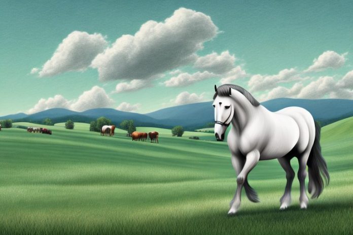 A percheron horse in a field in botshabelo