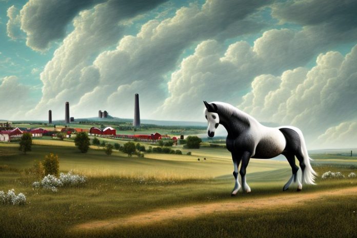 A percheron horse in a rural landscape