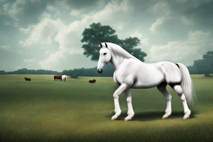 A percheron horse in a rural landscape
