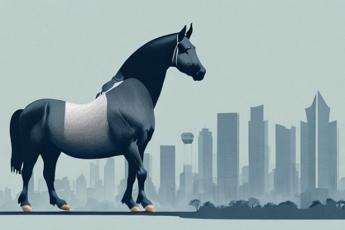 A percheron horse in a johannesburg landscape