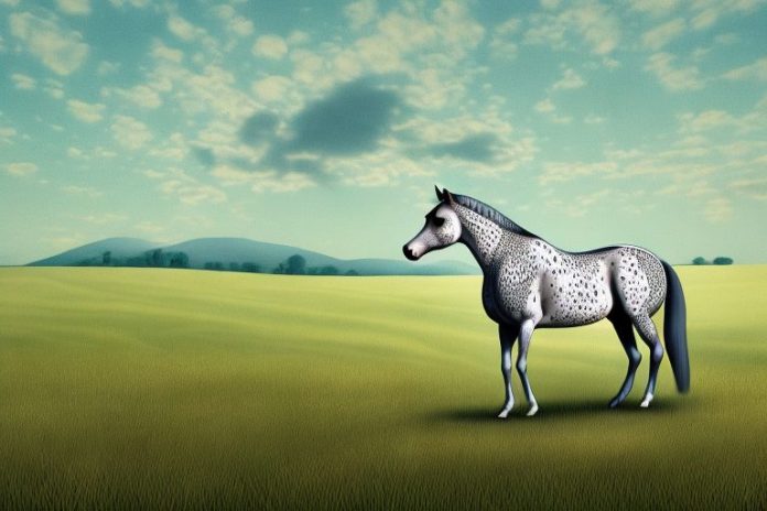 An appaloosa horse in a rural landscape