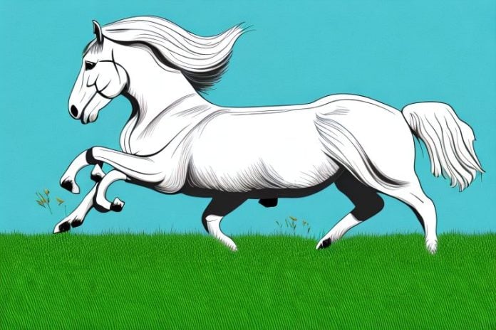 A percheron horse galloping through a grassy field in centurion