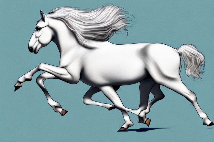 A percheron horse galloping through kempton park