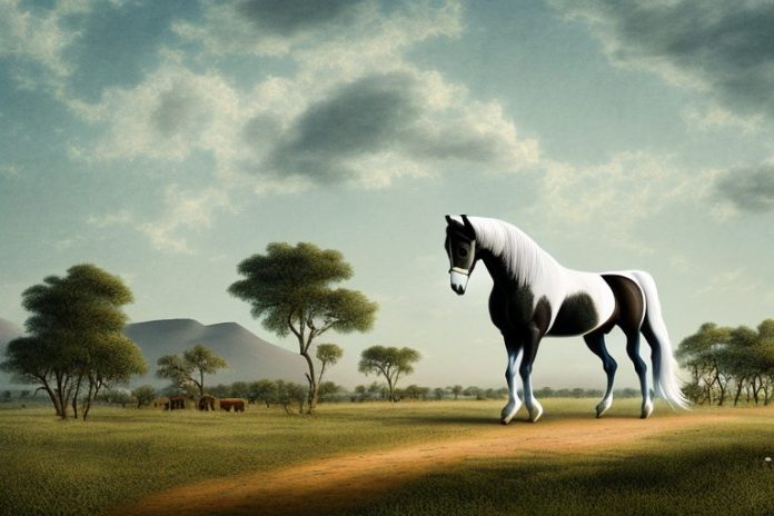 A percheron horse in a rural landscape in limpopo