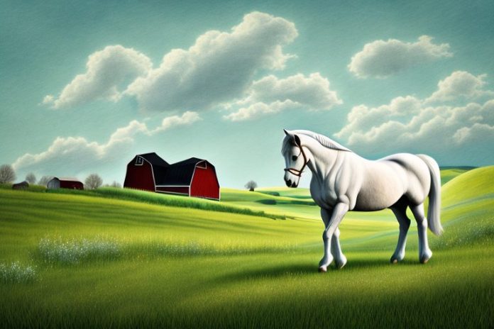 A percheron horse in a rural landscape
