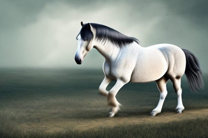 A percheron horse in a rural landscape