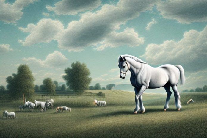 A percheron horse in a rural landscape in hazyview