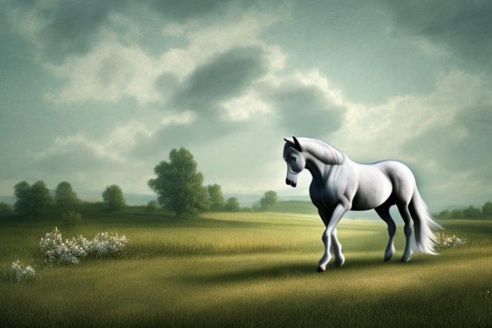 A percheron horse in a rural landscape
