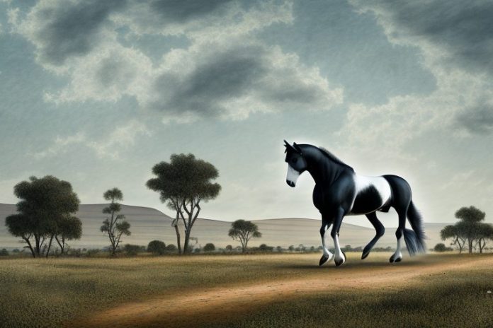 A percheron horse in a rural landscape near de aar