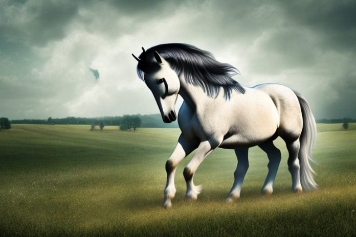 A percheron horse in a rural landscape