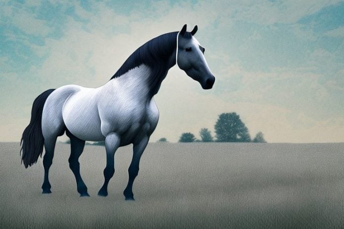 A percheron horse in a field in warrenton