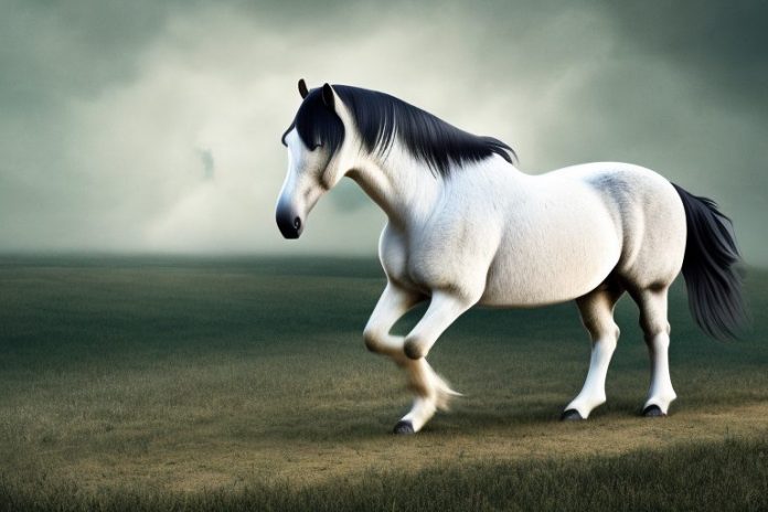 A percheron horse in a rural landscape