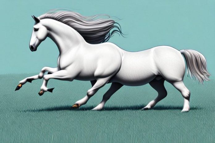 A percheron horse galloping through a field in potchefstroom