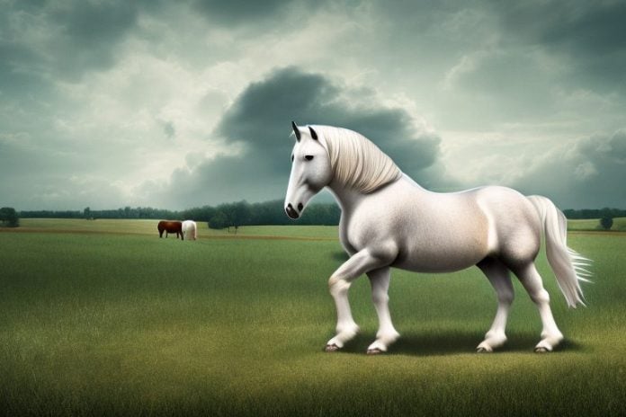 A percheron horse in a rural landscape