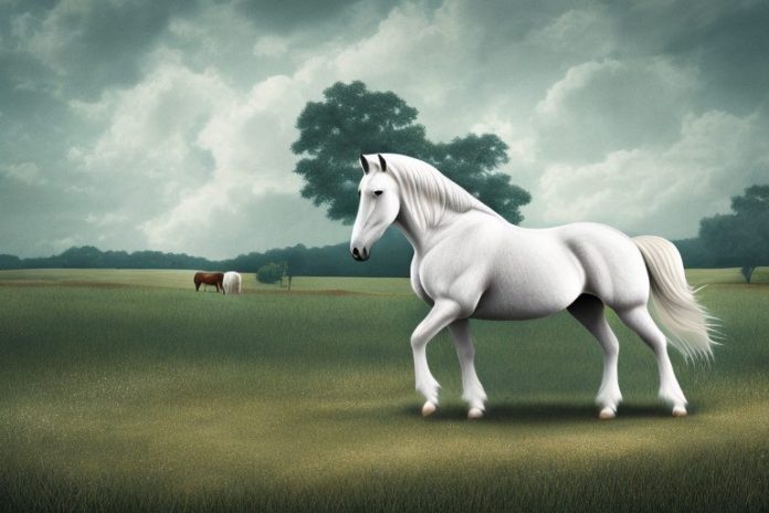 A percheron horse in a rural landscape