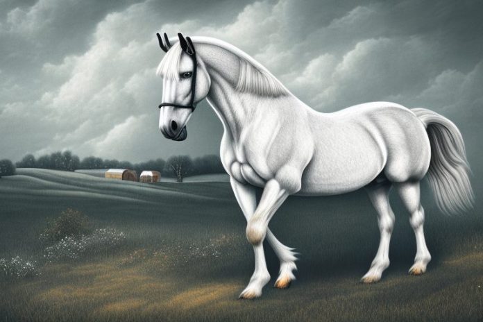 A percheron horse in a rural landscape