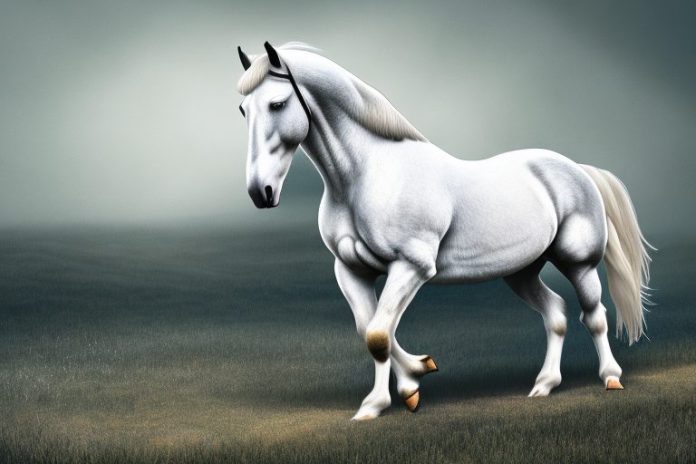 A percheron horse in a rural landscape
