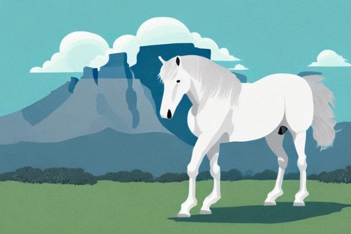 A percheron horse standing in a scenic landscape near cape town