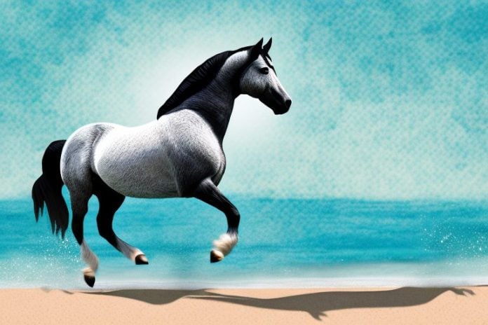 A percheron horse galloping through the beach in mossel bay