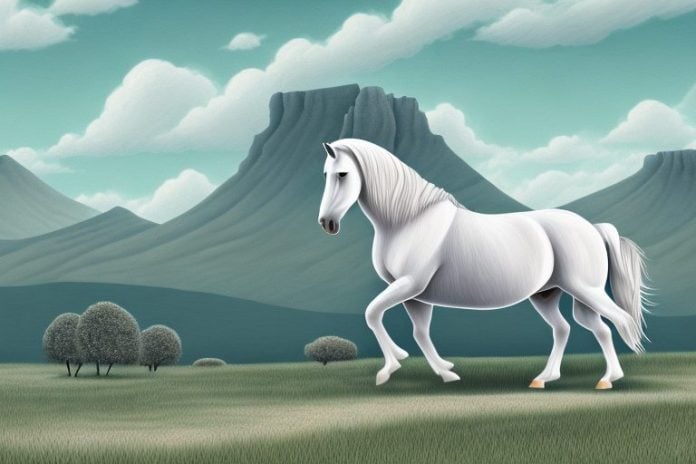 A percheron horse in a scenic landscape
