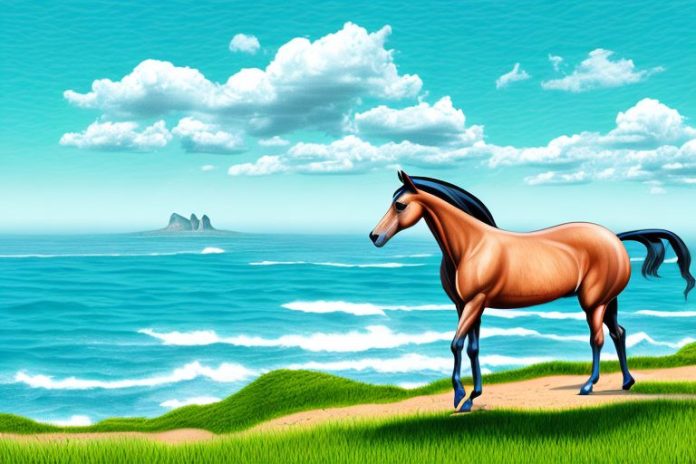 A hanoverian horse in a landscape setting with the port shepstone coastline in the background