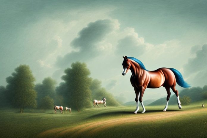 A hanoverian horse in a rural landscape