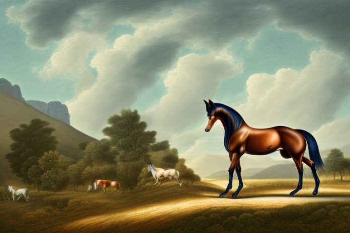 A hanoverian horse in a rural landscape near graaff-reinet