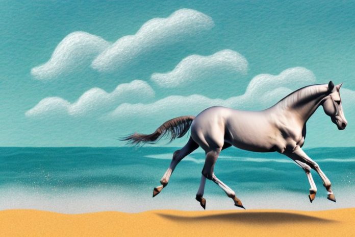 A hanoverian horse galloping along a beach in jeffreys bay