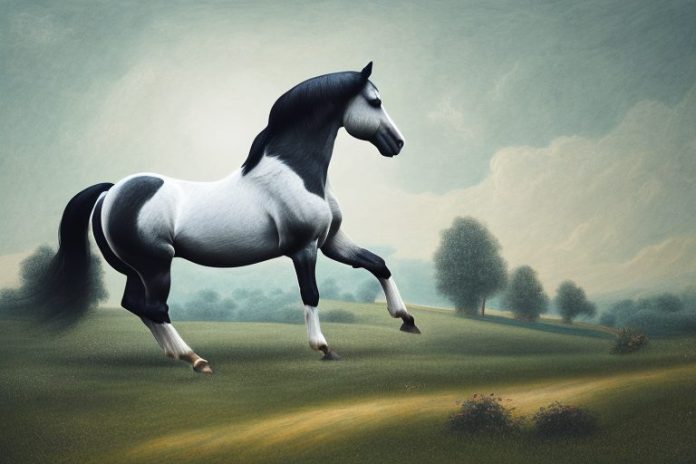 A hanoverian horse in a rural landscape