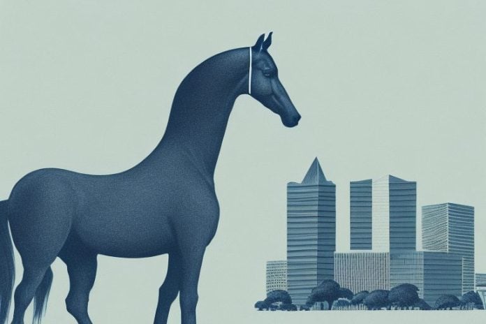 A hanoverian horse in a johannesburg landscape
