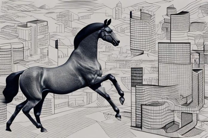 A hanoverian horse galloping through the streets of soweto