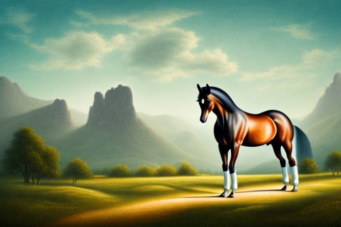 A hanoverian horse in a rural landscape