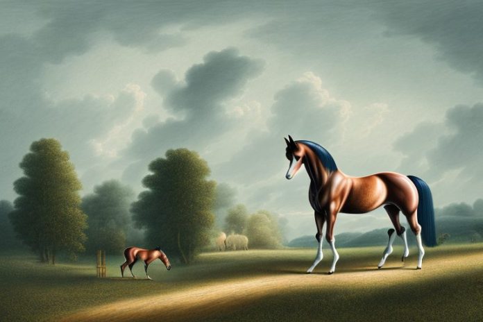 A hanoverian horse in a rural landscape near louis trichardt