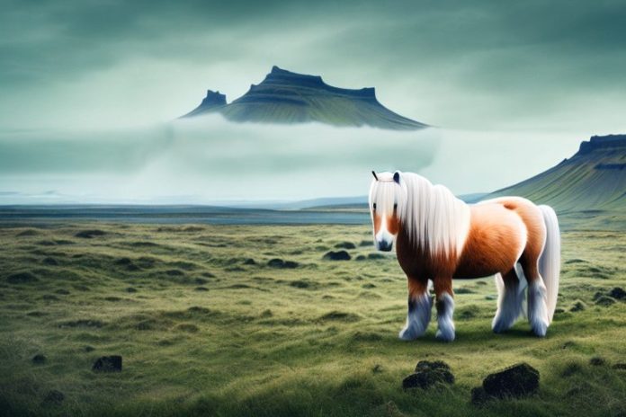 An icelandic horse in a rural landscape