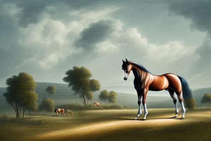 A hanoverian horse in a rural landscape in mpumalanga