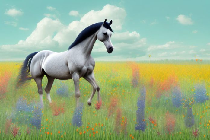 A hanoverian horse in a field of wildflowers in springbok