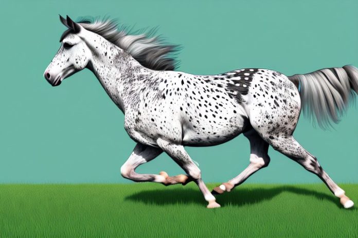 An appaloosa horse galloping through a grassy field in centurion