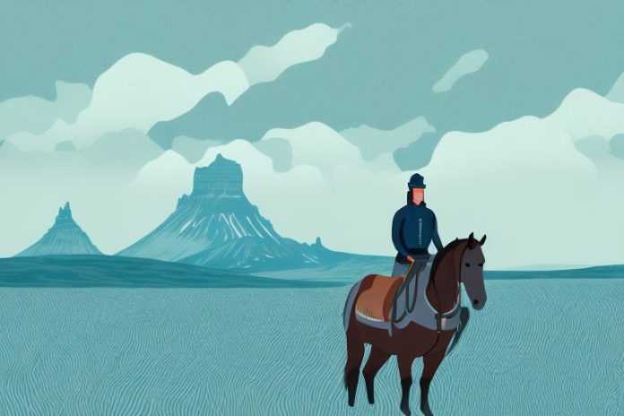 A horse and rider in a scenic icelandic landscape