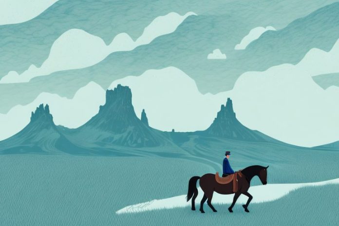 A horse and rider in a scenic icelandic landscape