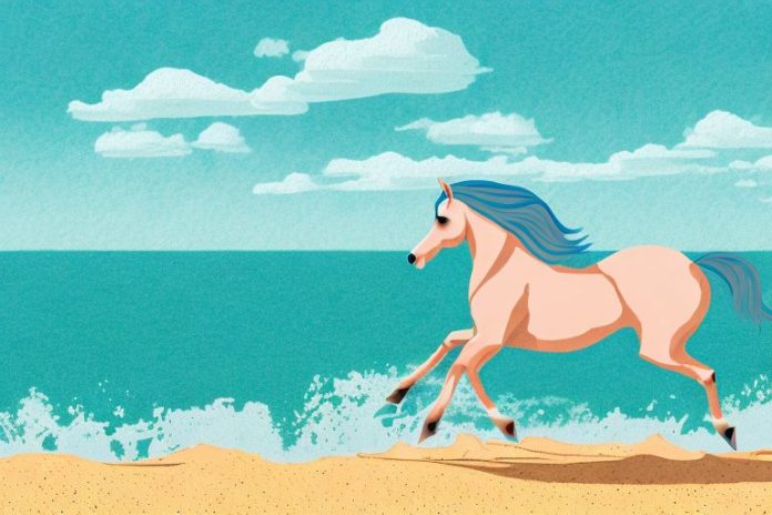 A hanoverian horse galloping through a beach landscape in mossel bay