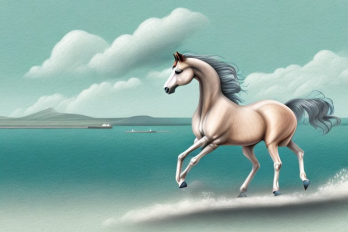 A hanoverian horse galloping through a coastal landscape in hermanus