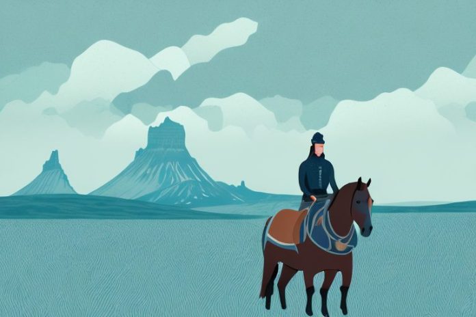 A horse and rider in a scenic icelandic landscape
