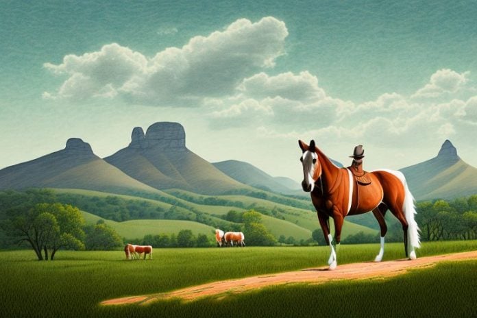 A kentucky mountain saddle horse in a rural landscape in westville