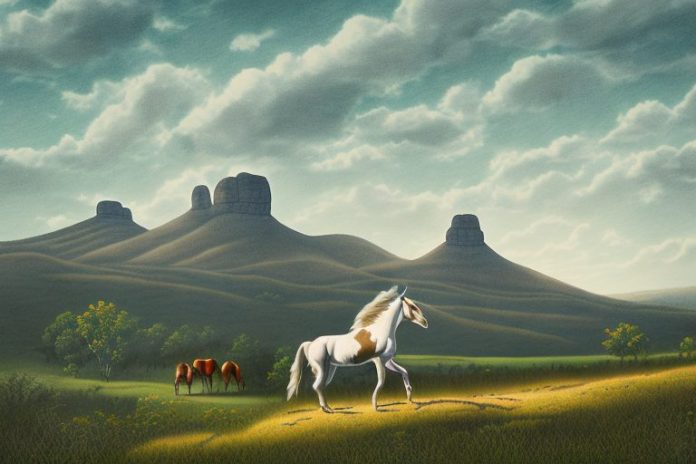 A kentucky mountain saddle horse in a rural landscape in grahamstown