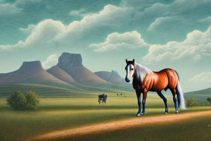 A kentucky mountain saddle horse in a rural landscape in aliwal north